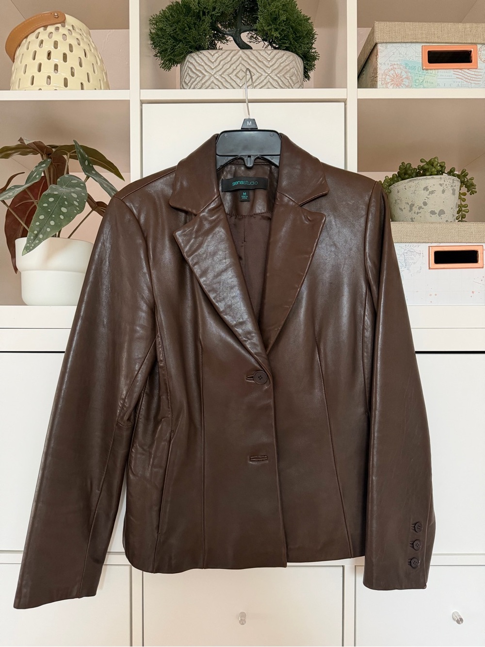 Sienna Studio Brown 100% Leather Blazer, M